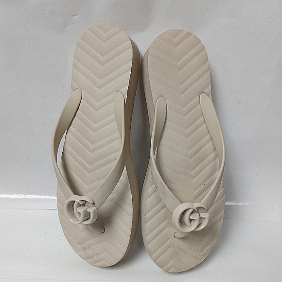 Gucci Pascar Cream white GG Logo Rubber Platform Flip Flops Thongs - Picture 2 of 7